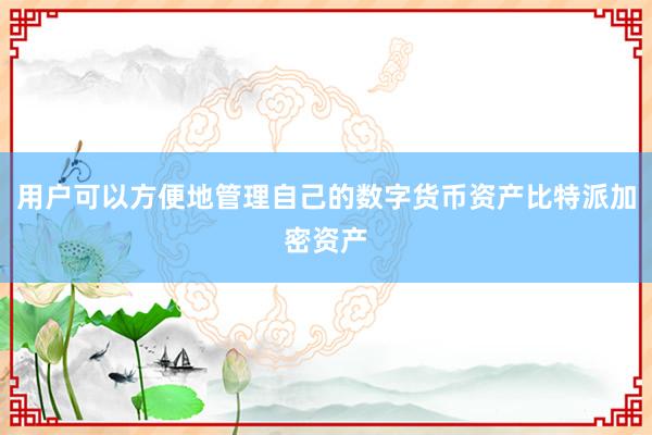 用户可以方便地管理自己的数字货币资产比特派加密资产