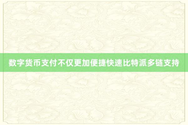 数字货币支付不仅更加便捷快速比特派多链支持