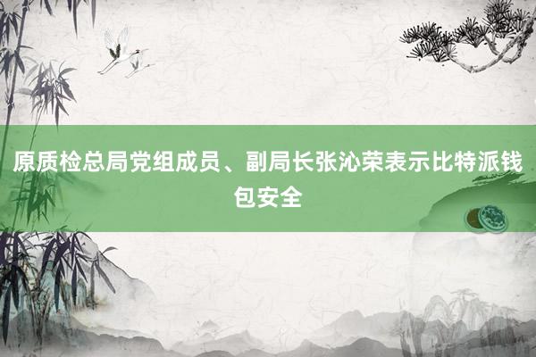 原质检总局党组成员、副局长张沁荣表示比特派钱包安全