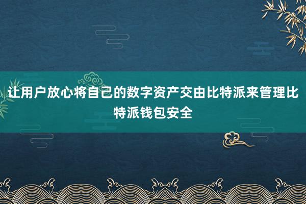 让用户放心将自己的数字资产交由比特派来管理比特派钱包安全