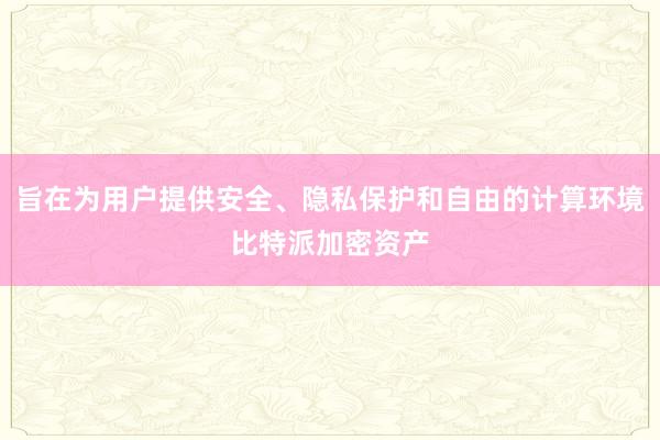 旨在为用户提供安全、隐私保护和自由的计算环境比特派加密资产